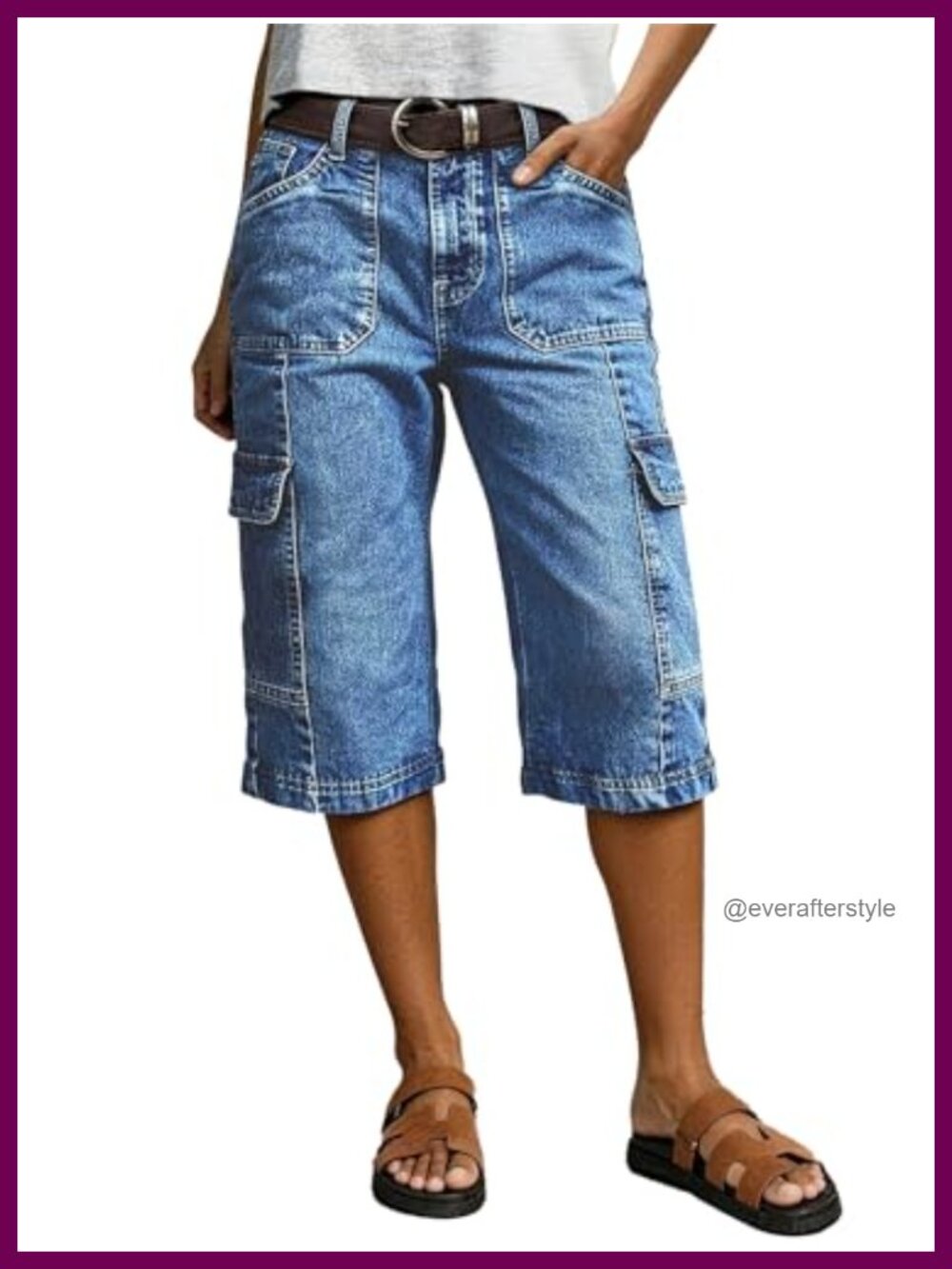 Women's Mid Waist Straight Leg Capri Pants with Pockets